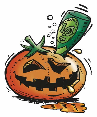 Drunk halloween cucumber head beer color illustration