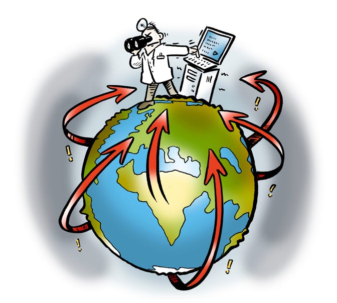 Tegning doctor on globe earth sampling information